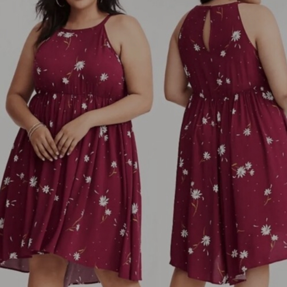 Torrid Challis Romantic Girly Floral High Low Sleeveless Fit n Flare Dress 1X